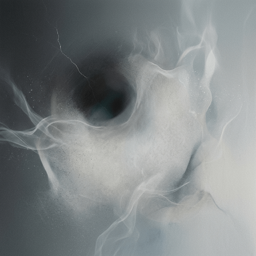 Abstract image of a swirling dark vortex with surrounding mist and light streaks